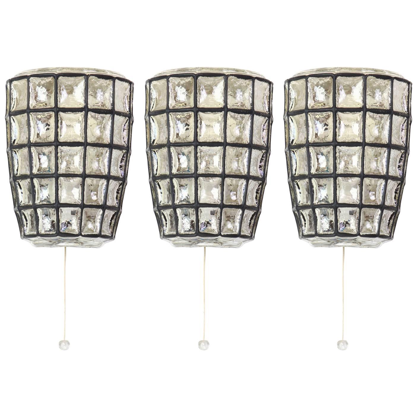 1 of 2 Wall Lights Sconces Iron Glass by Limburg, Germany, 1960s