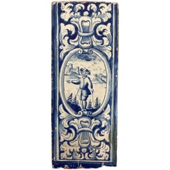 carreau de poêle en céramique émaillée bleu et blanc du 18e siècle de Delft (Hollande)