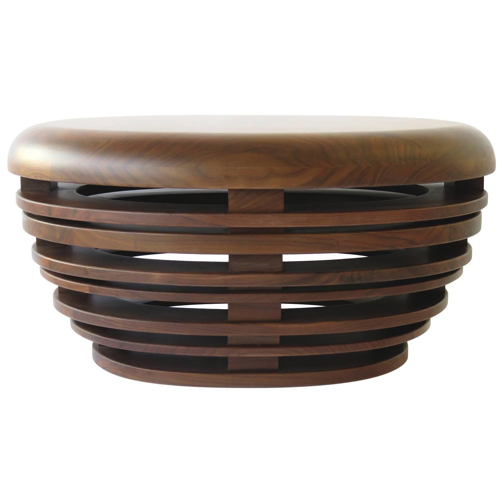 "Egg" Low Table Cocktail/Coffee Stool Bench in Solid American Walnut For Sale