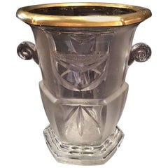 French Cut-Glass Vase or Ice Bucket with a Gilded Rim, Early 20th Century