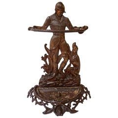 Antique  English Victorian Umbrella Stand Representing  a Hunter with his Dog