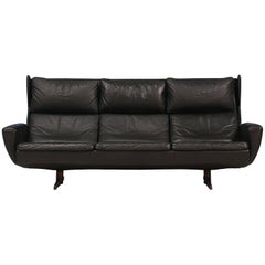 Retro Georg Thams Leather & Rosewood Wingback Sofa for Vejen Polstermøbelfabrik
