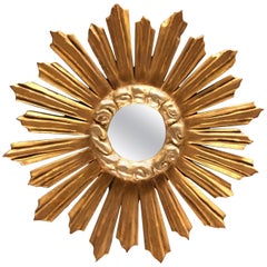 Antique 19th Century French Round Giltwood Mirror "Soleil"