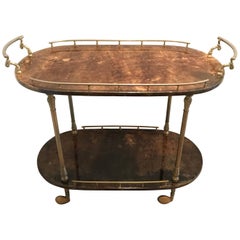 Aldo Tura Brown Goatskin and Brass Bar Cart or Tea Cart or Cocktail Trolley