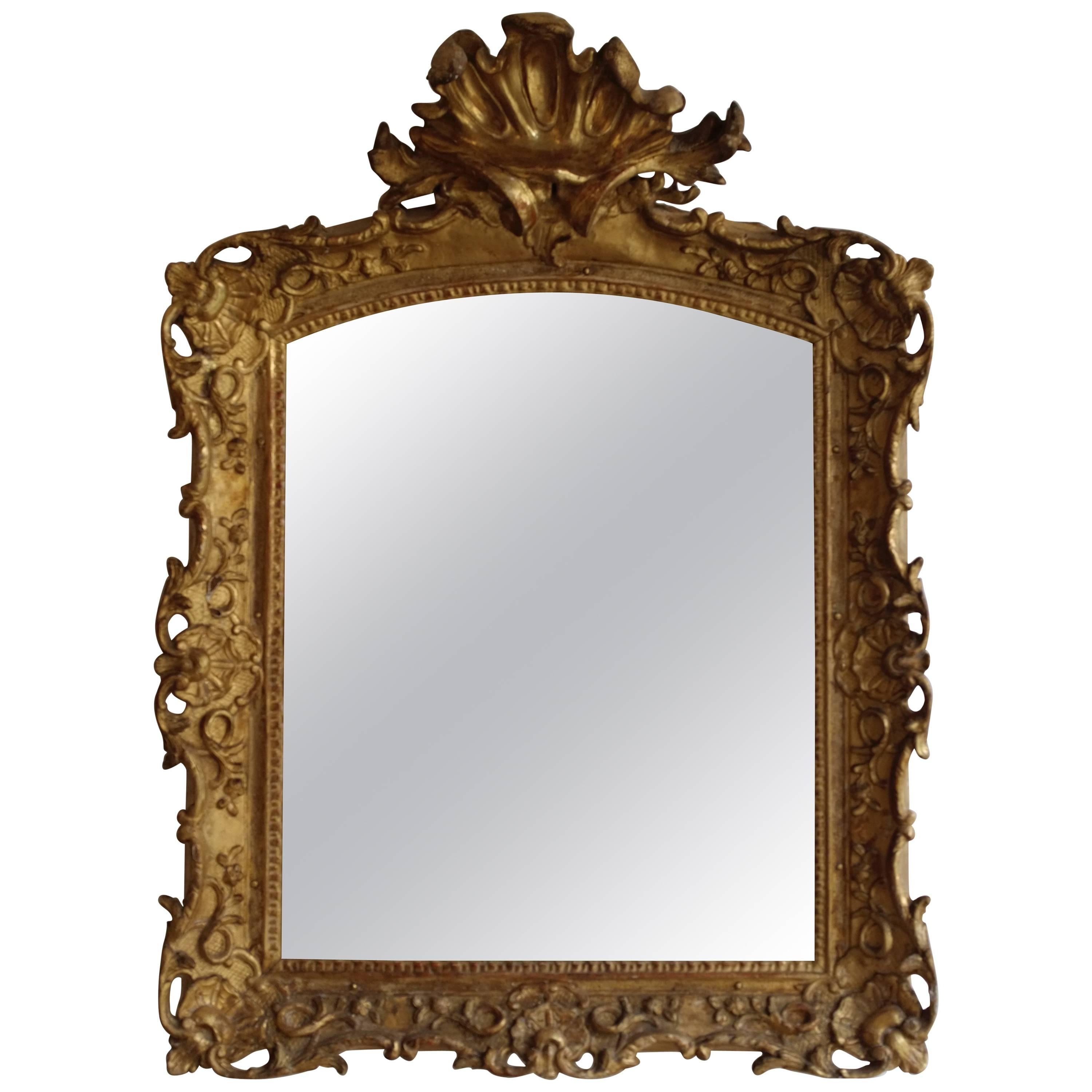 Mid-18th Century Louis XV Gilded Wood Mirror, Mercury Glass For Sale