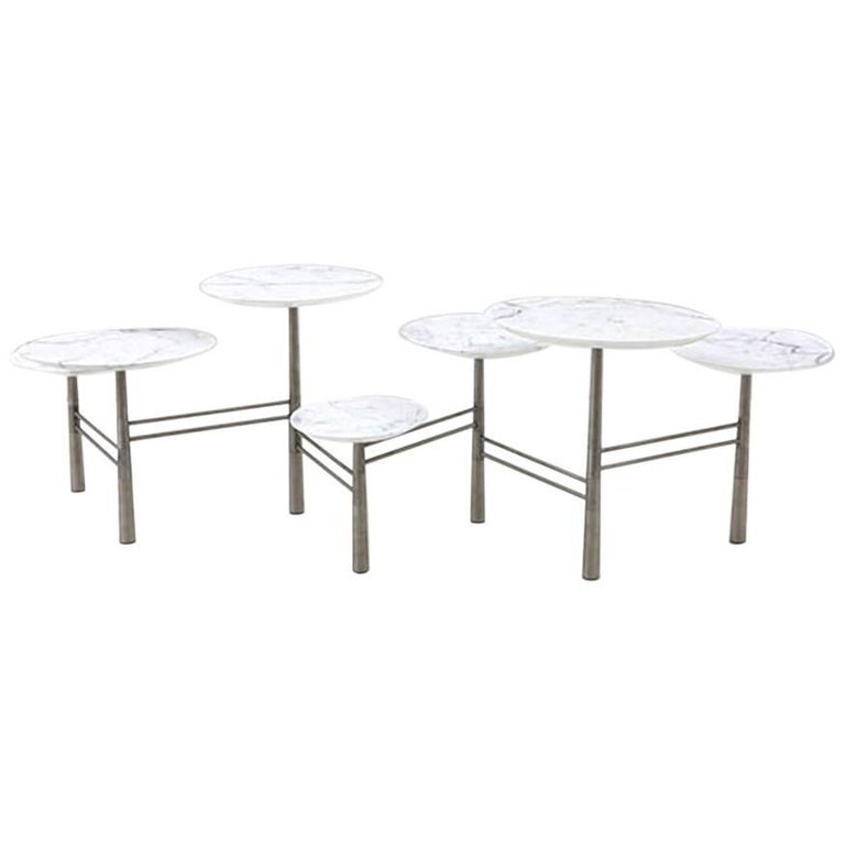 Nada Debs Modern Pebble Low Coffee Table White Marble Stainless Nada Debs Modern Pebble Low Coffee Table White Marble Stainless Steel Legs For