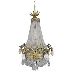 19th Century French Bronze and Crystal Beaded Chandelier