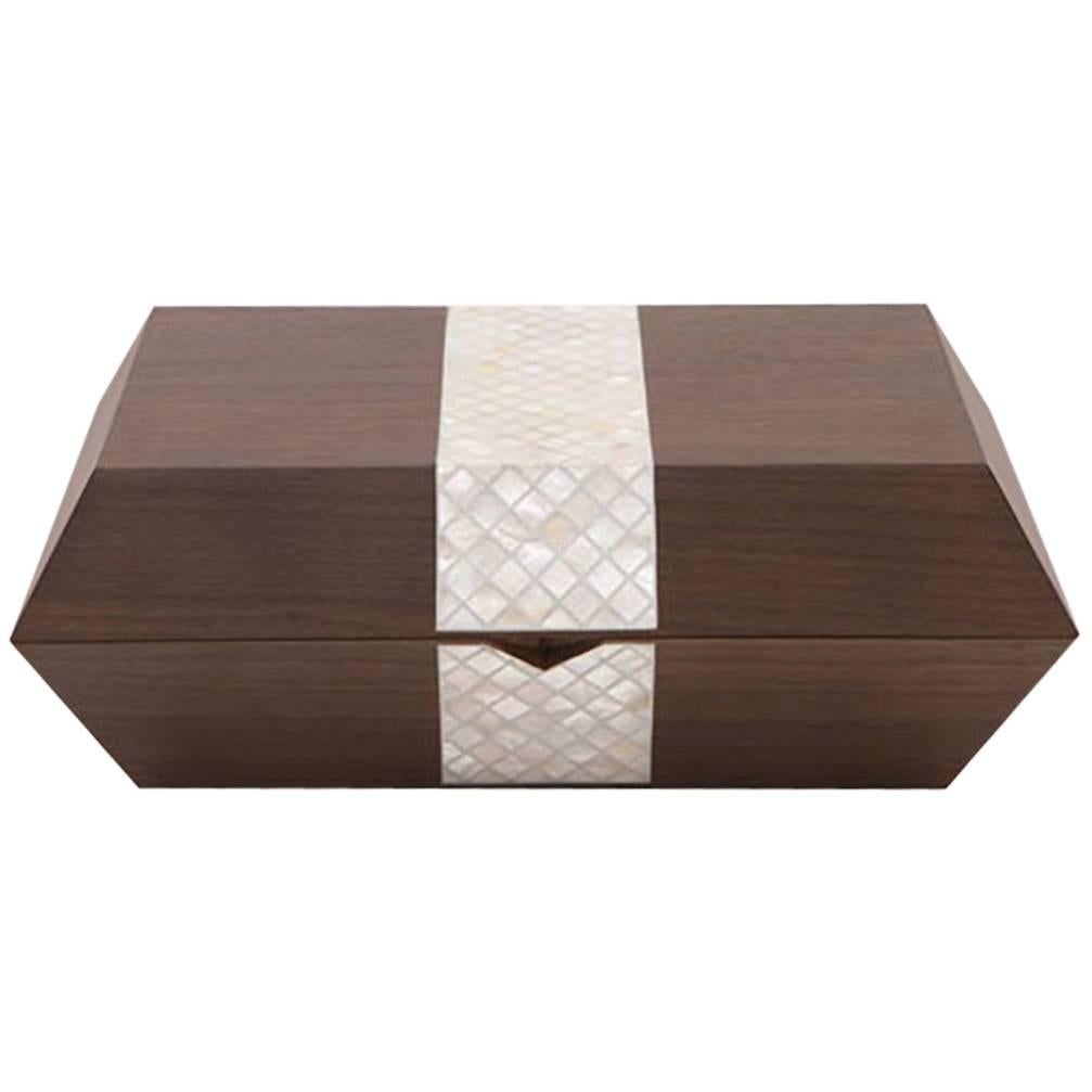 Nada Debs Stripes Cigar Box, Contemporary Gift Box, Walnut / Mother-of-Pearls For Sale