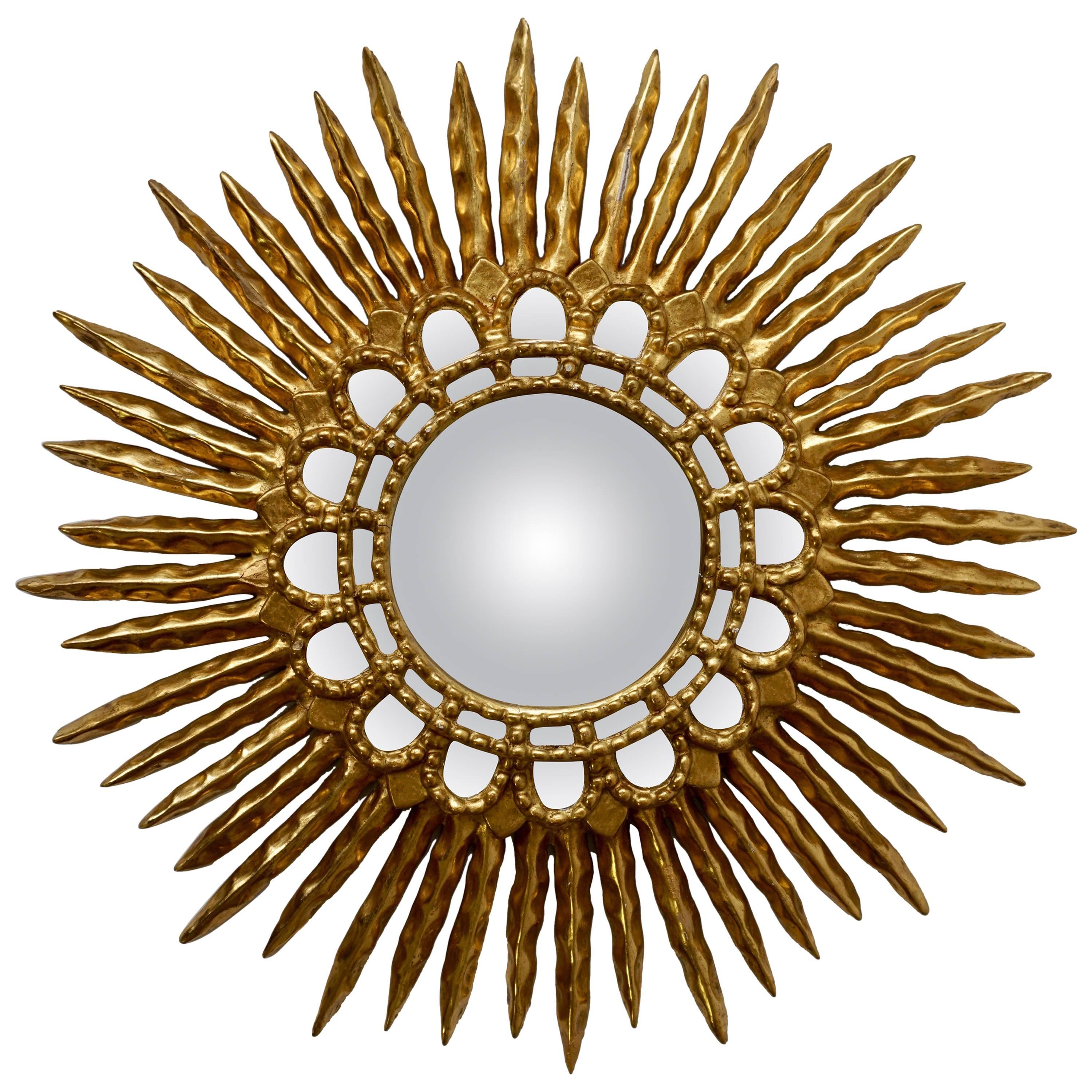 Gold Leaf Giltwood Sunburst Convex Mirror For Sale