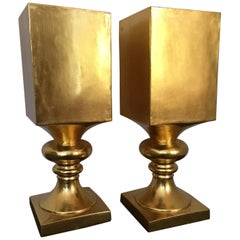 Pair of Spectacular Large Hollywood Regency Gold Gilt Pedestal Planters