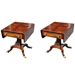 Vintage Pair of Regency Style Rosewood and Brass Inlaid End or Sofa Tables