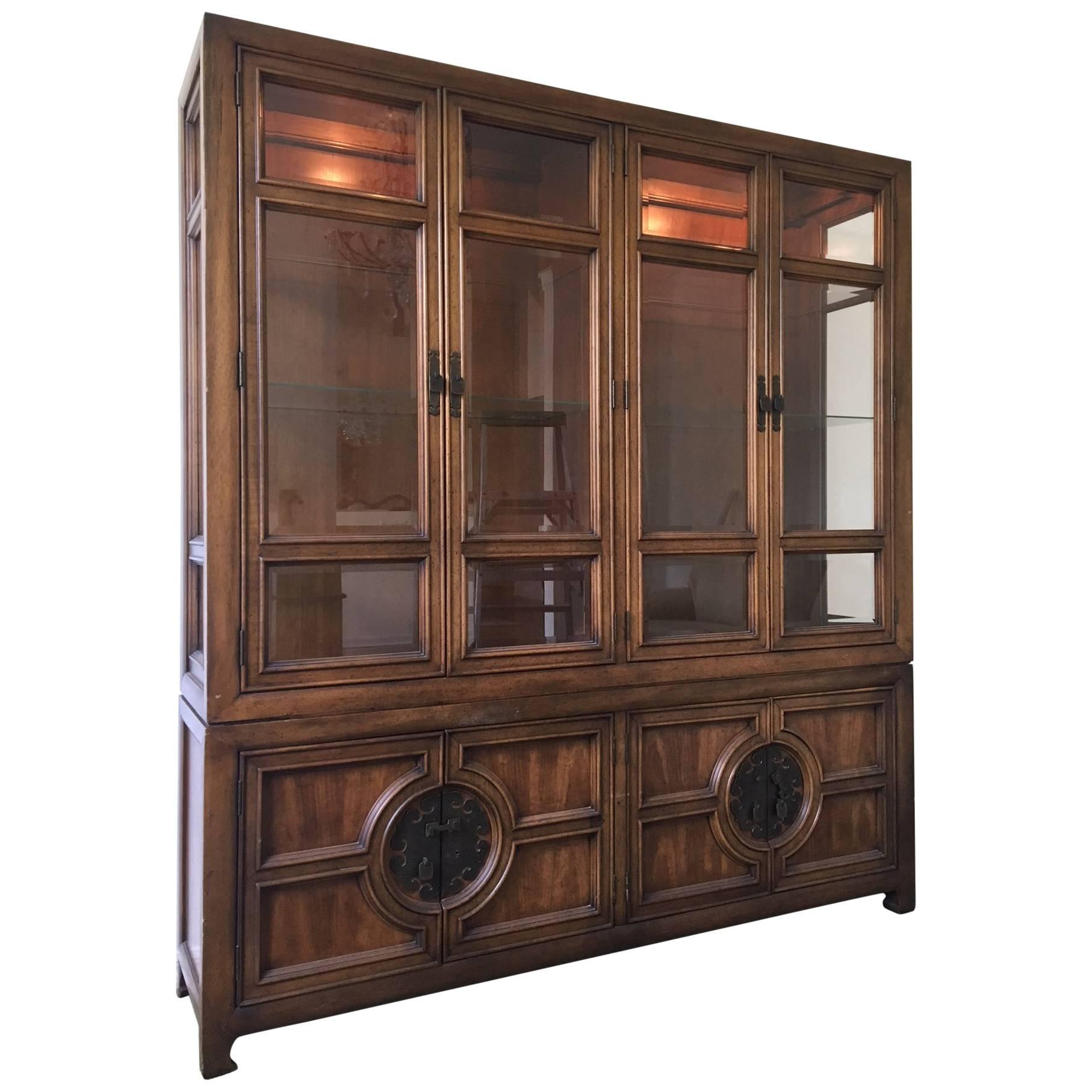 Asian Chinoiserie Lighted Cabinet by Century