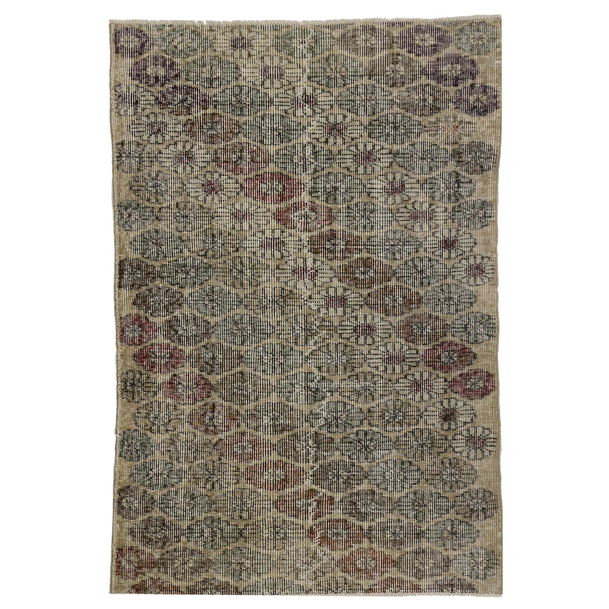 Distressed Vintage Turkish Sivas Rug with Modern Industrial Art Deco Style For Sale