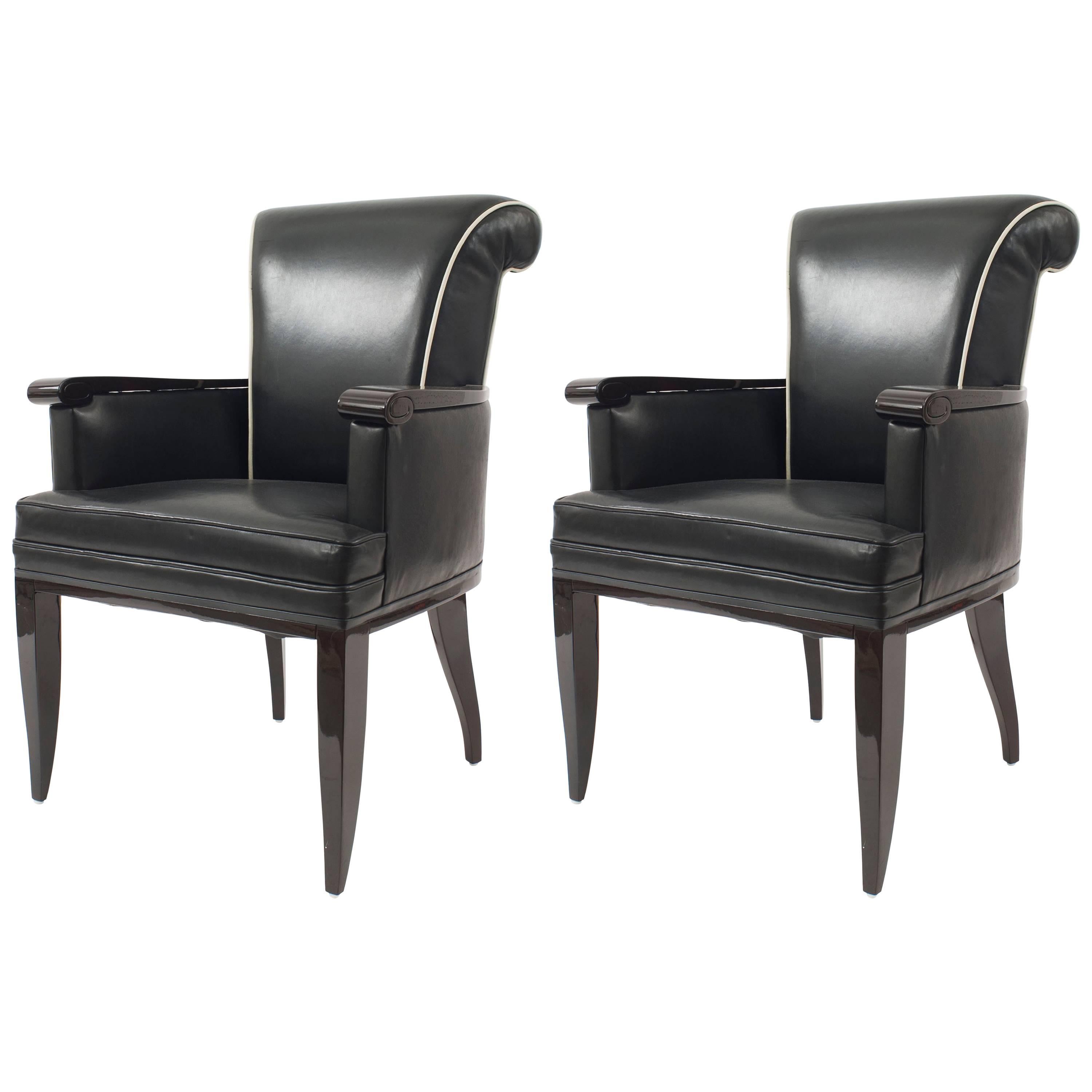 Pair of Jean Pascaud French Mid-Century Leather Armchairs