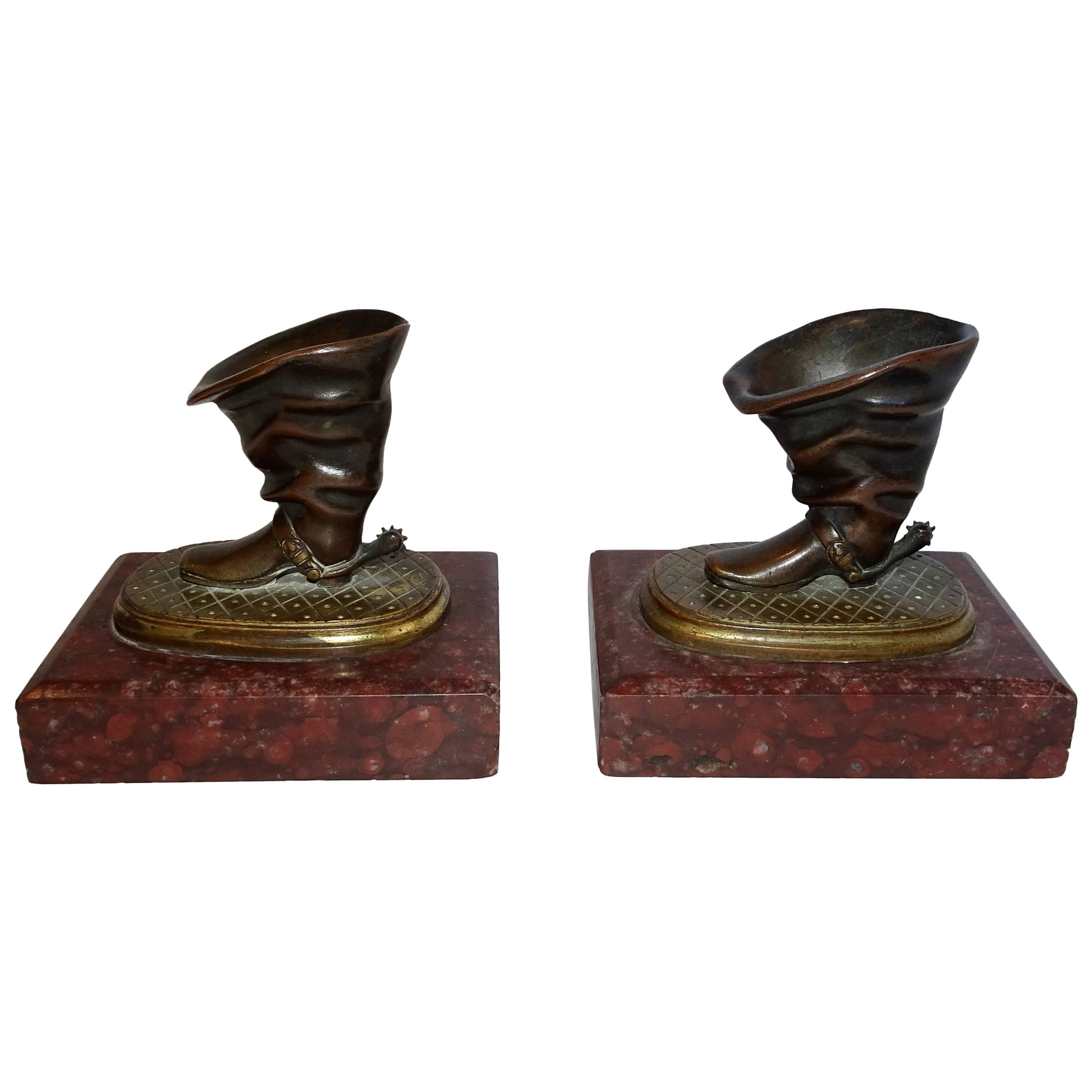 19th Century Charles X Bronze Gilt-Metal Quill Holders on Red Marble Plinths For Sale