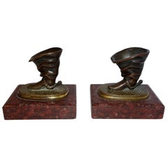 19th Century Charles X Bronze Gilt-Metal Quill Holders on Red Marble Plinths