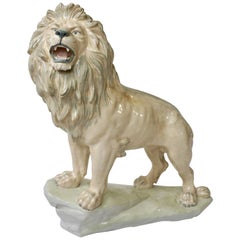 Large White Glazed Pottery Lion Sculpture