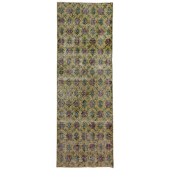 Tapis de couloir Sivas turc vintage vieilli avec style rustique de campagne français