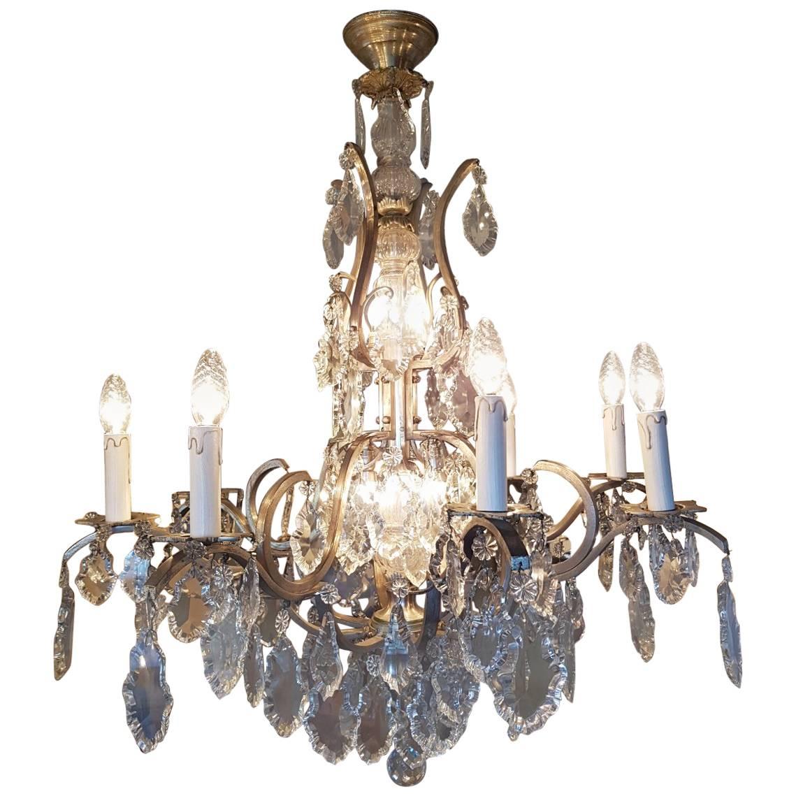 French Chandelier in Silver Color with 12 Lights, Early 1900 For Sale