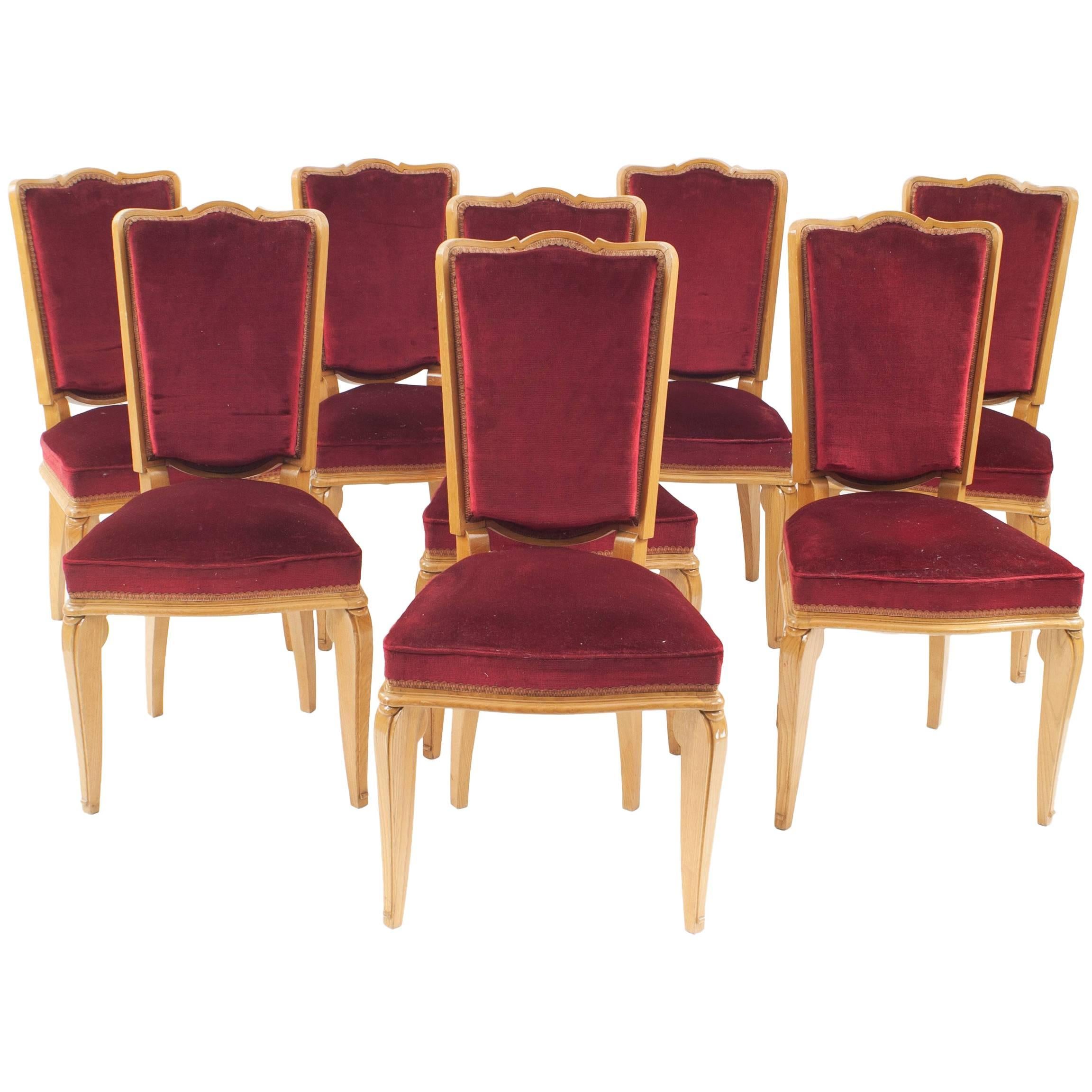 Set of Eight French '1938' Sycamore Side Chairs, Attributed to André Arbus
