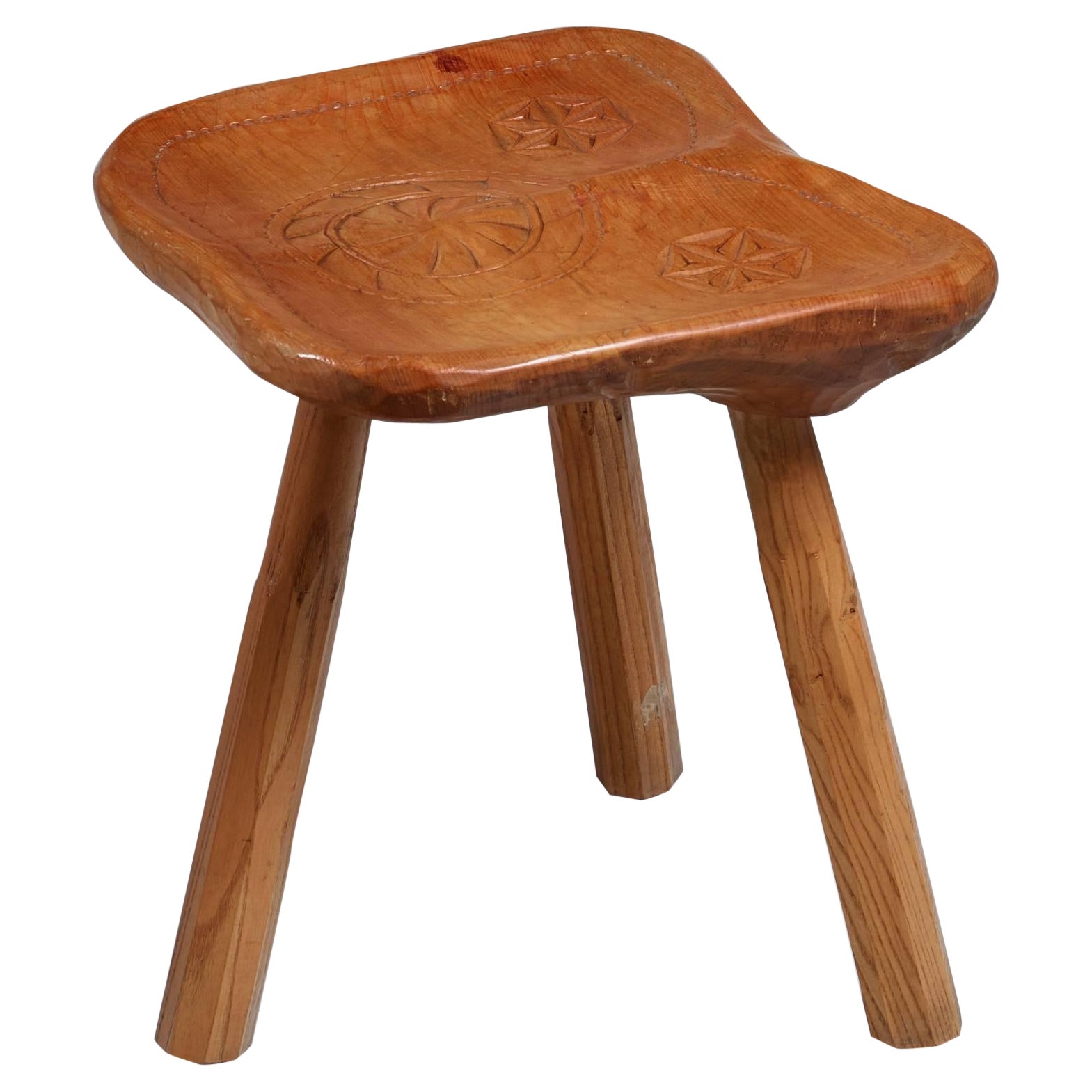 Franco Armand Solid Sculpted Wood Stool, Italy, 1966 For Sale