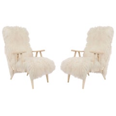 Pair of Mid-Century Lambs Wool Armchairs