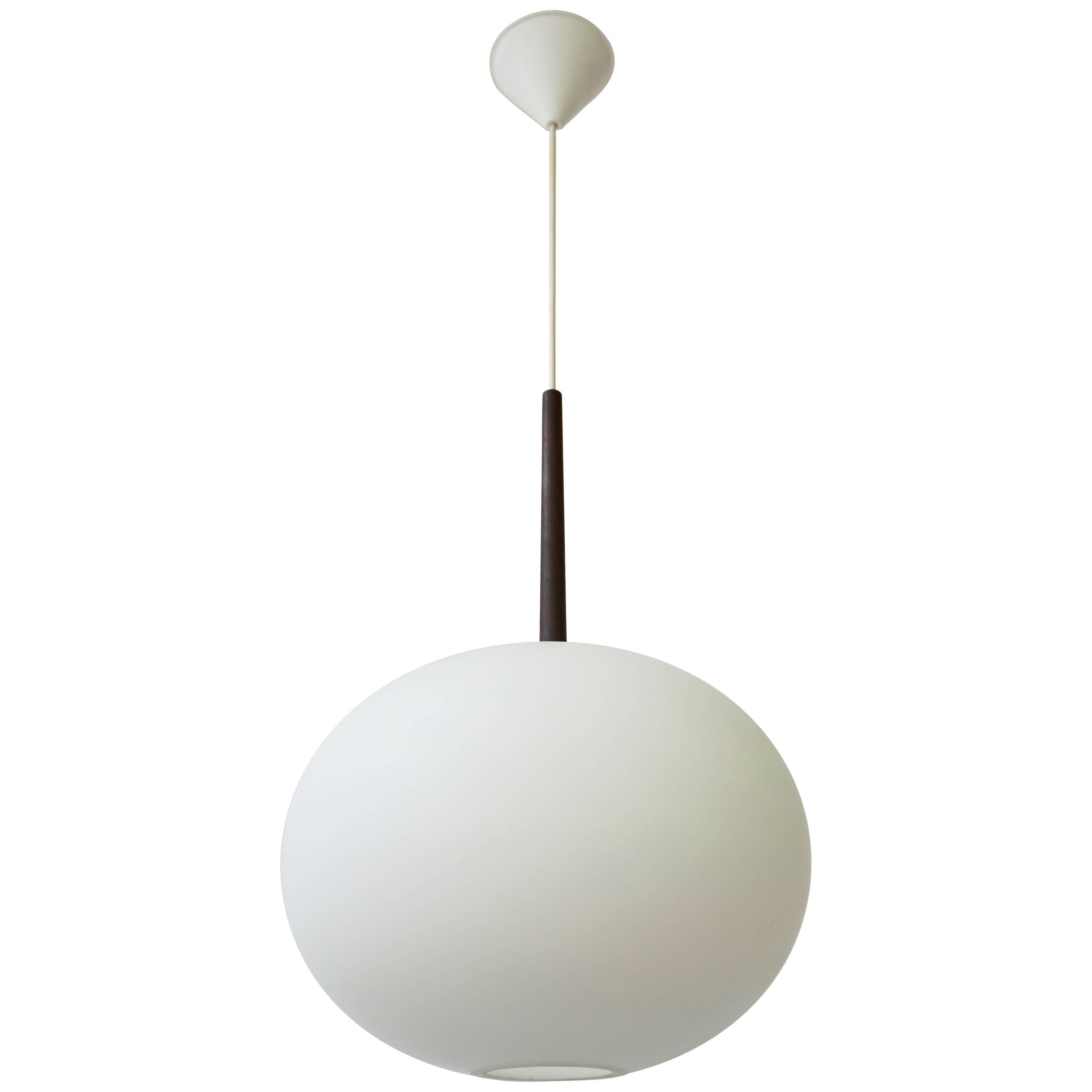 Large Pendant in Oak and Opaline Glass by Luxus, Sweden