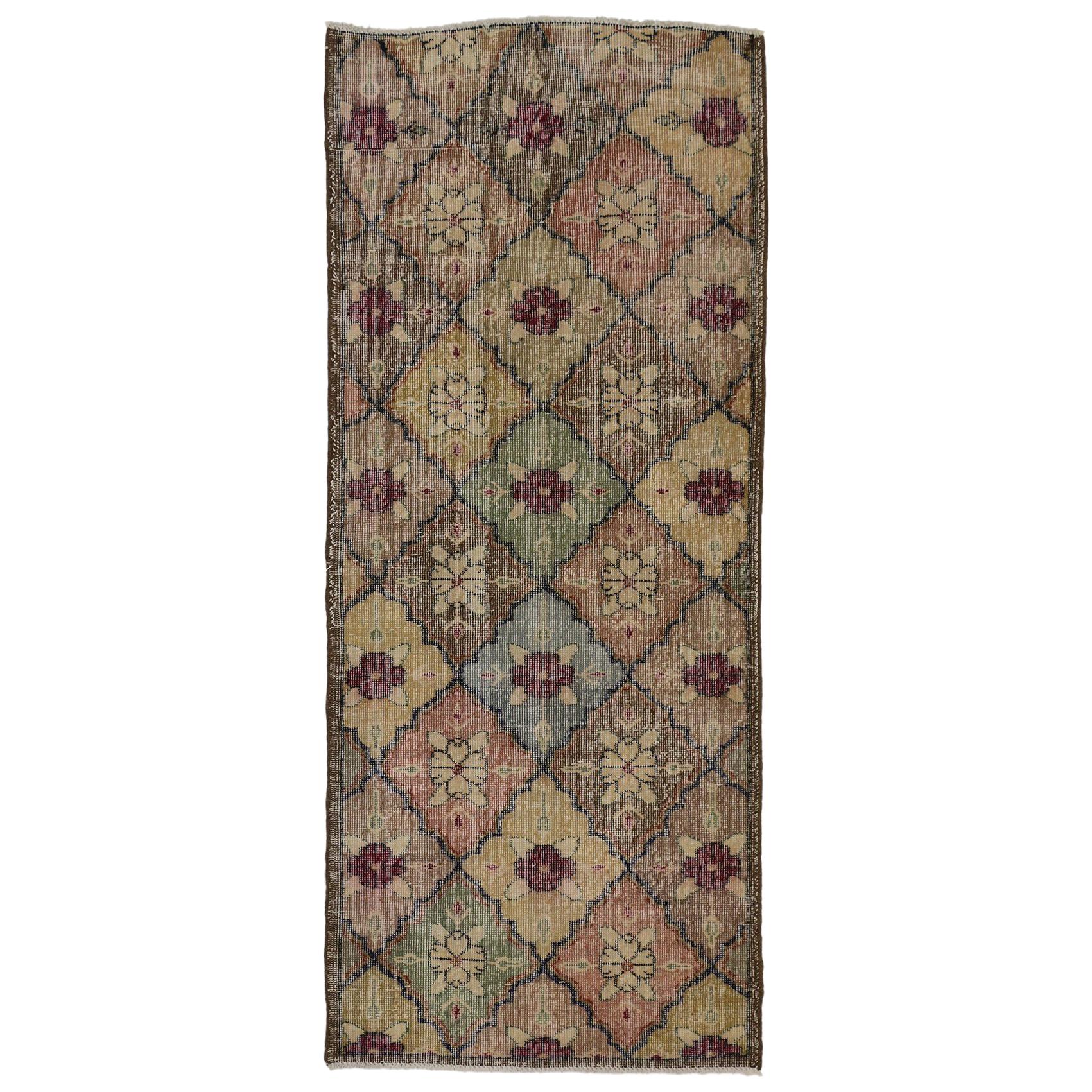 Distressed Vintage Turkish Sivas Runner with Arts & Crafts Cottage Style For Sale