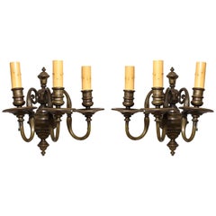 Pair of Dutch Style Three-Light Sconces by E.F. Caldwell