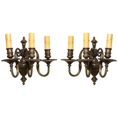 Pair of Dutch Style Three-Light Sconces by E.F. Caldwell