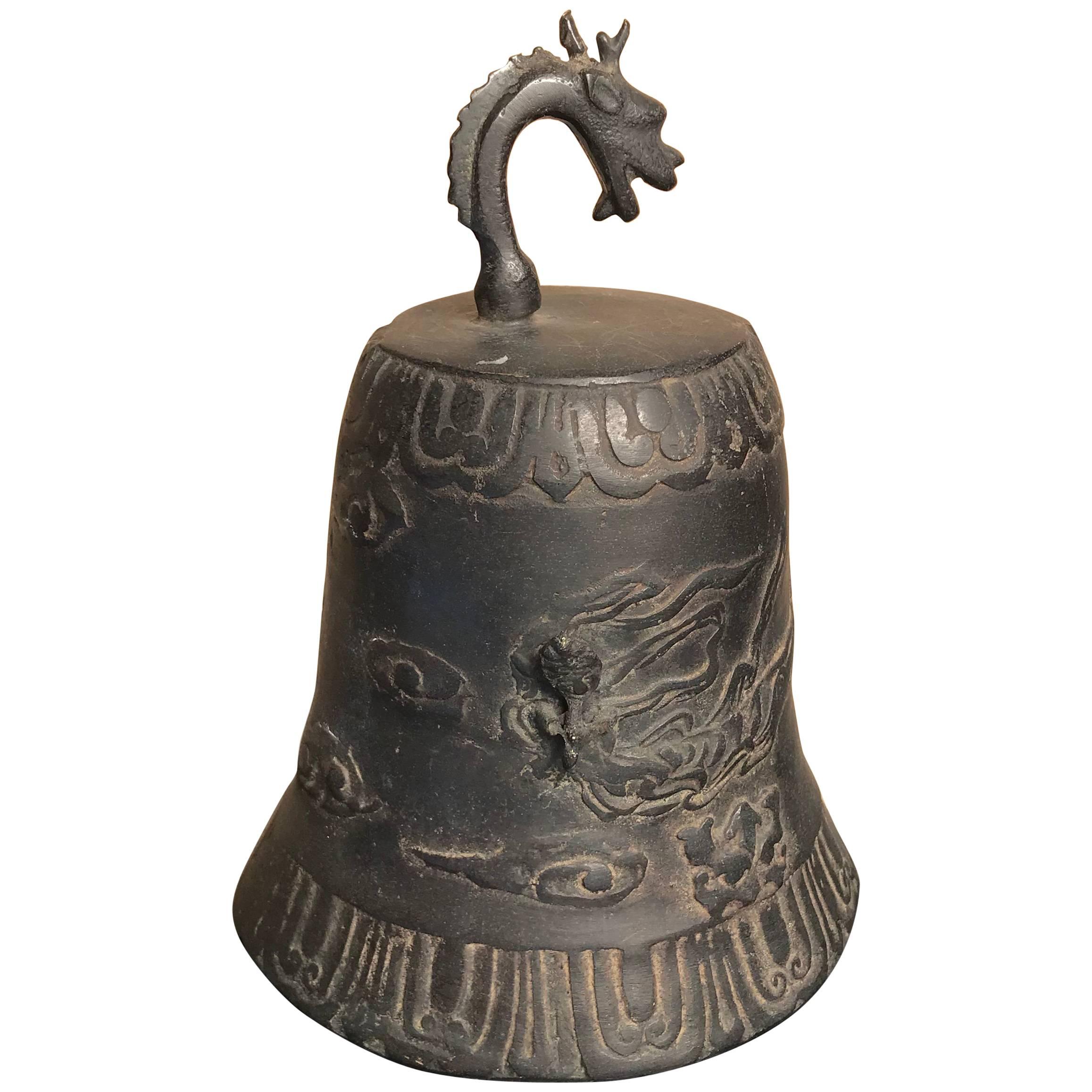 Fine Japan Antique Cast Bronze "Flying Angels" Fire Bell, 19th Century