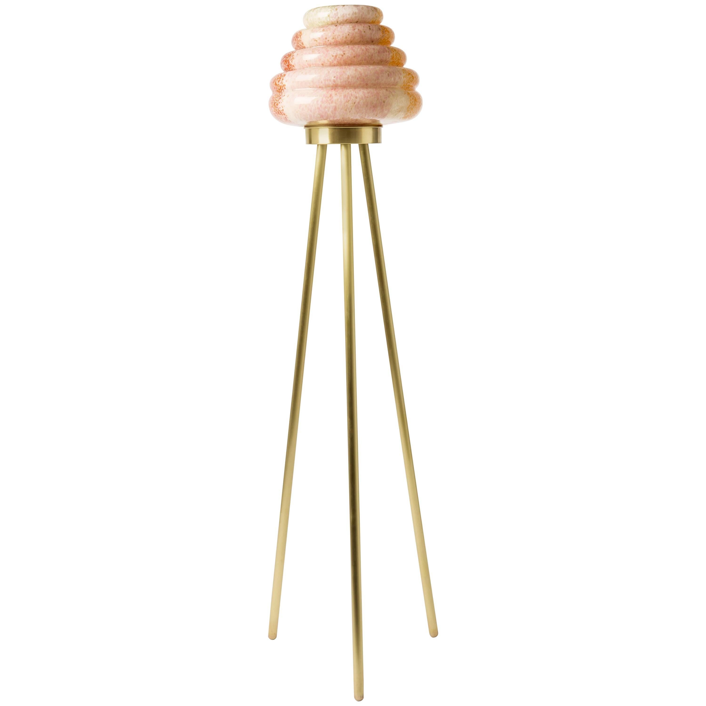 Colmena Floor Lamp in Handblown Glass and Brass For Sale