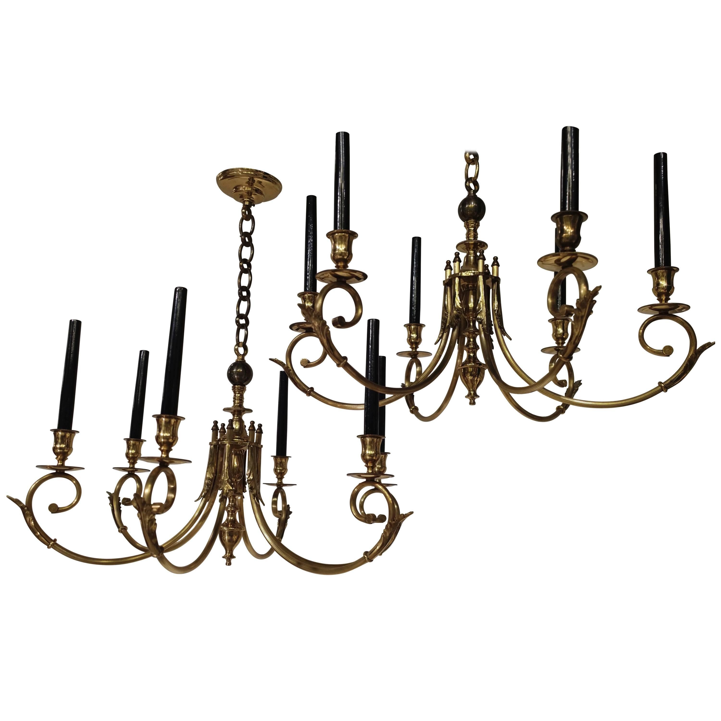 Pair of Golden with Fine Gold Chandeliers, circa 1950 For Sale