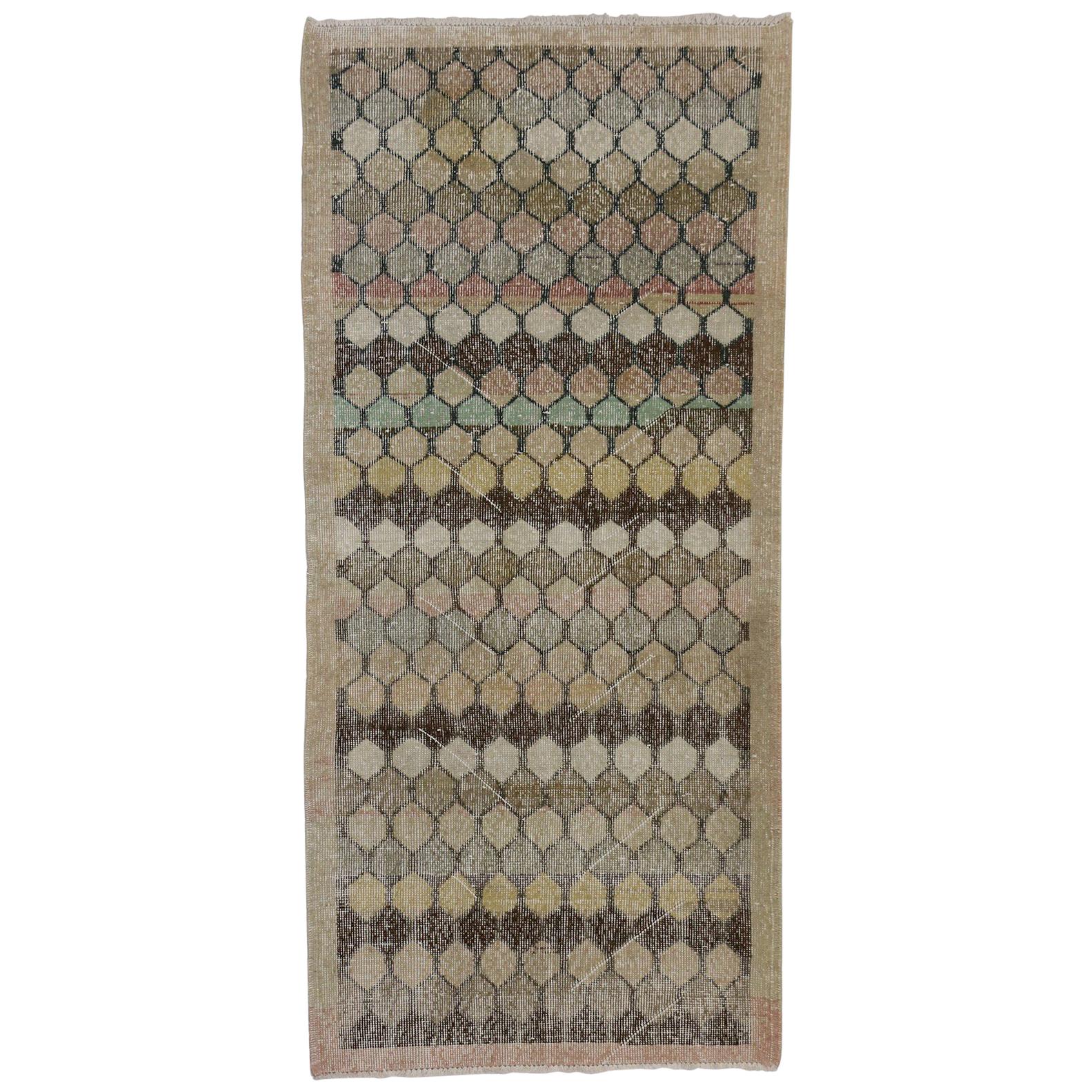 Zeki Muren Distressed Vintage Turkish Sivas Rug with Industrial Art Deco Style For Sale