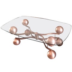 Glass Coffee Table with Sculptural Copper Frame