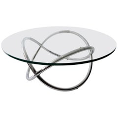 1960s Round Chrome and Glass Knotted Pretzel Twist Cocktail Table