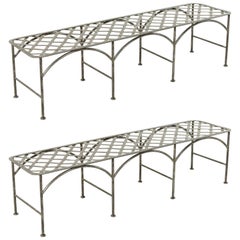 Pair of Midcentury Long French Iron Indoor Outdoor Banquettes or Benches