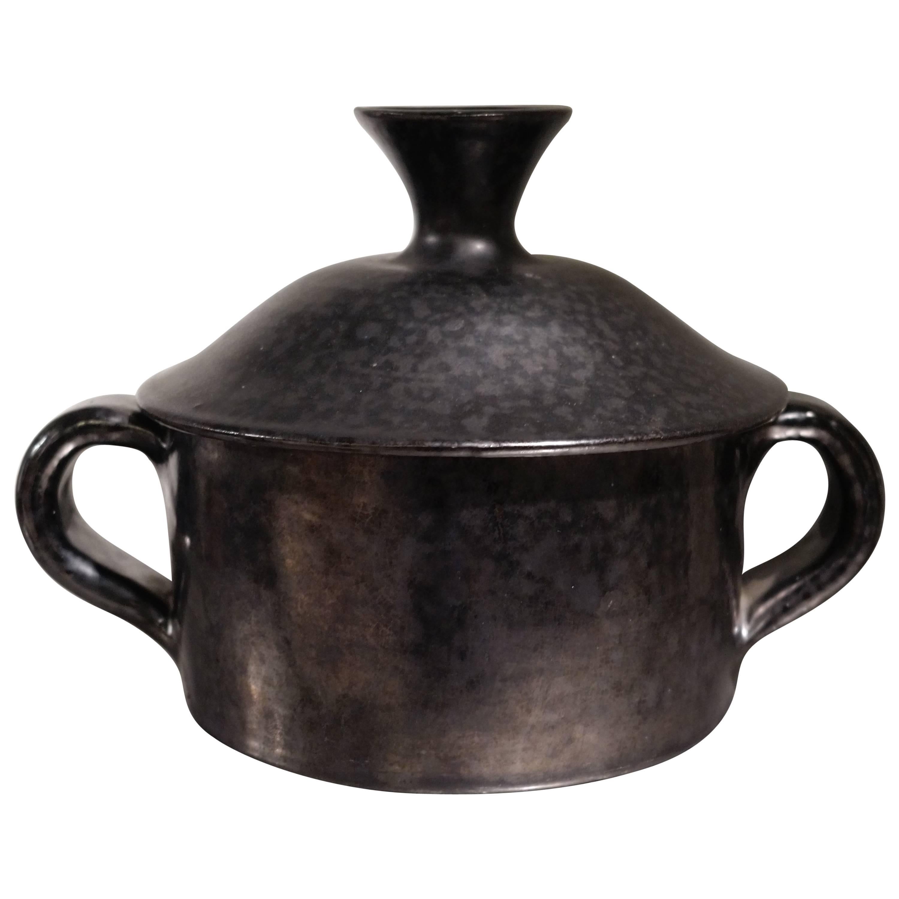 Rare Robert Picault's Sugar Covered Pot, Ceramic Black Glaze, circa 1948 For Sale