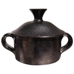 Rare pot couvert de sucre de Robert Picault, céramique à glaçure noire, circa 1948