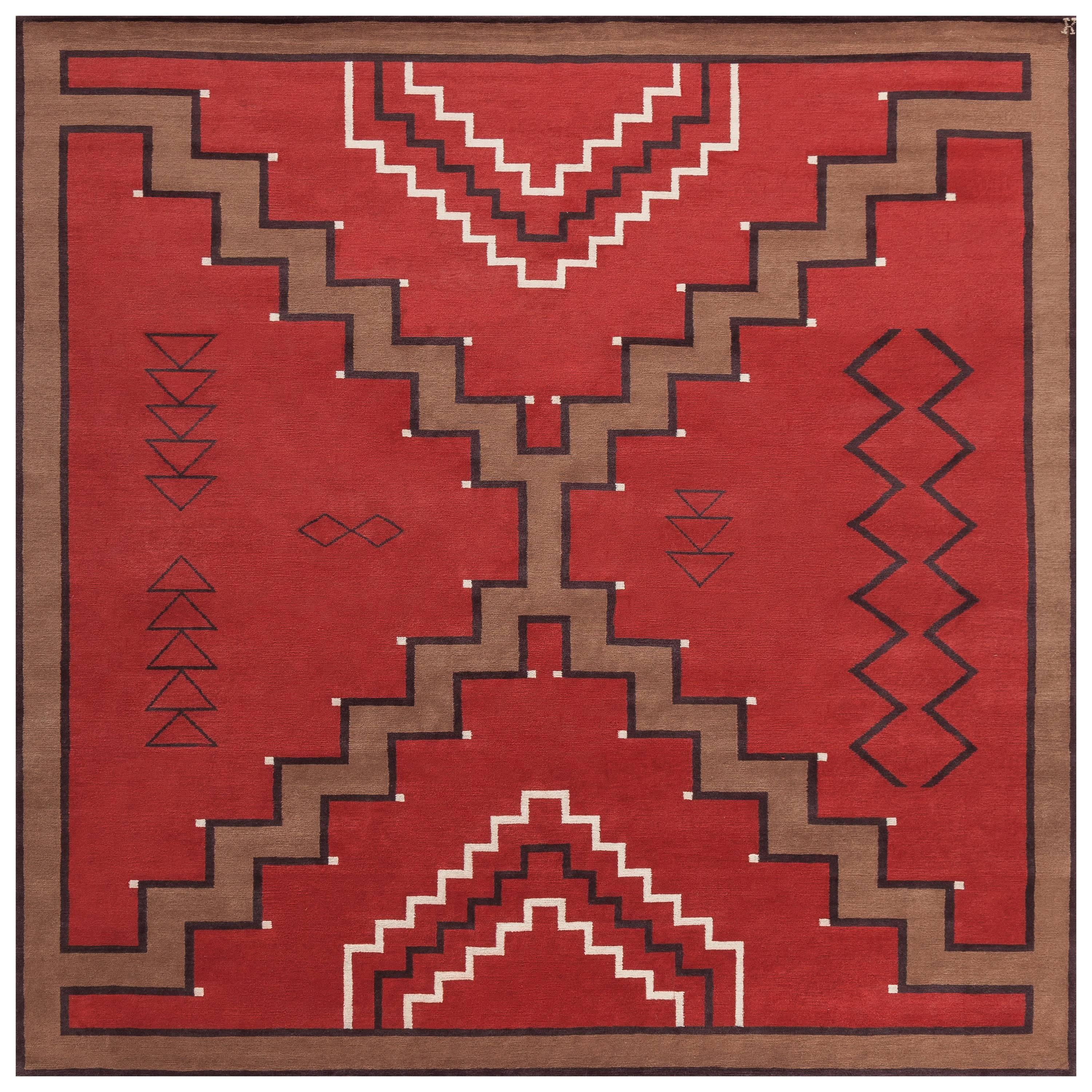 'LW32F, Red/Chocolate/Ebony' Hand-Knotted Tibetan Rug Made in Nepal by New Moon For Sale
