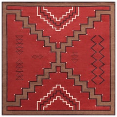'LW32F, Red/Chocolate/Ebony' Hand-Knotted Tibetan Rug Made in Nepal by New Moon