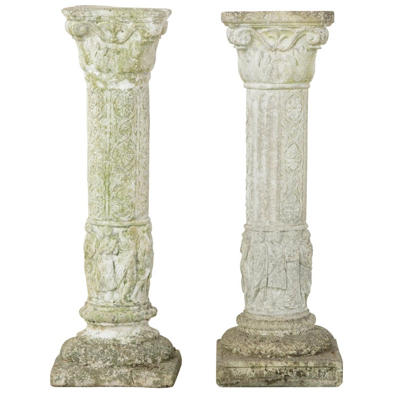 Four Cast Stone Columns or Pillars from Normandy, France, Seven Feet