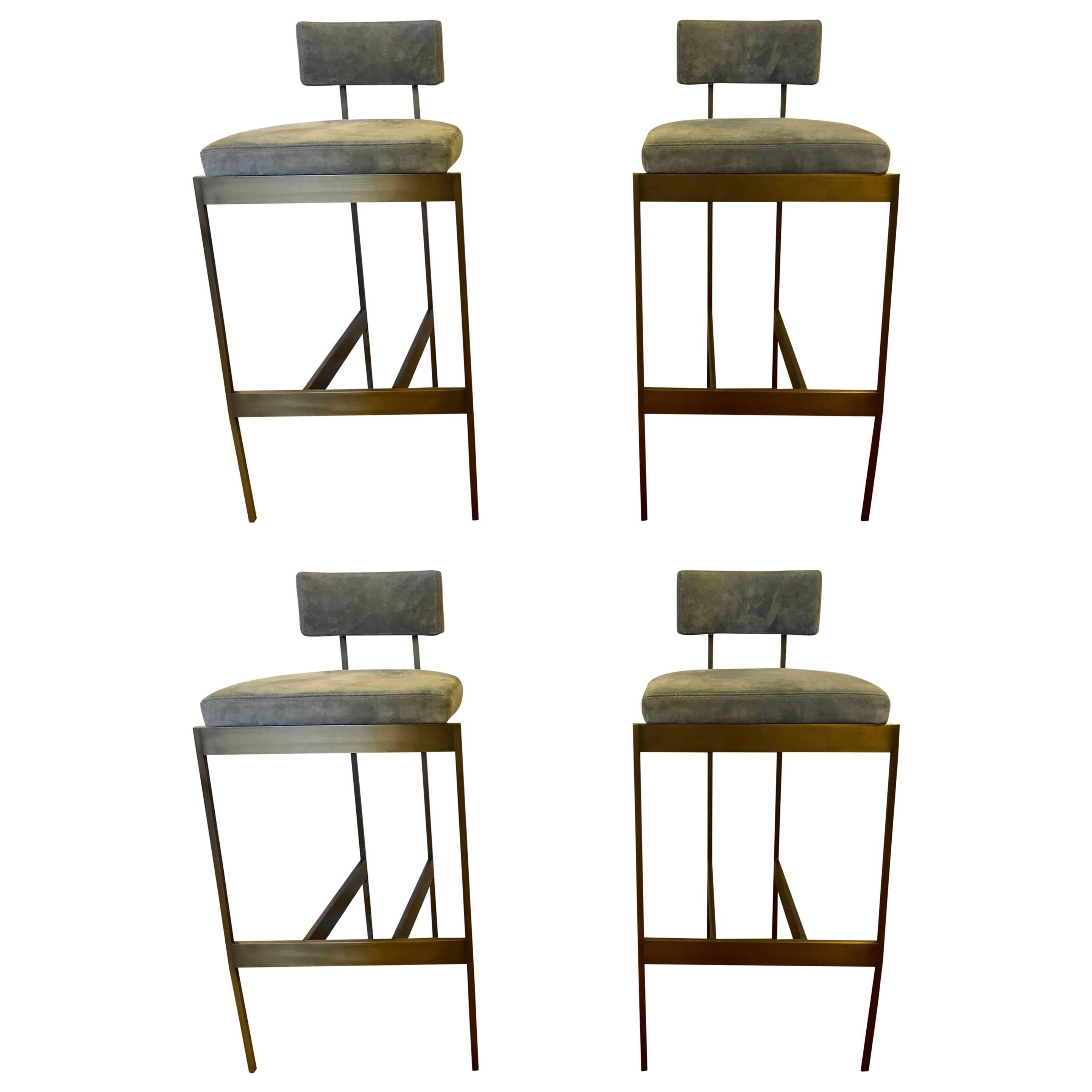 Set of Four Powell And Bonnell 'Alto' Suede Bar Stools