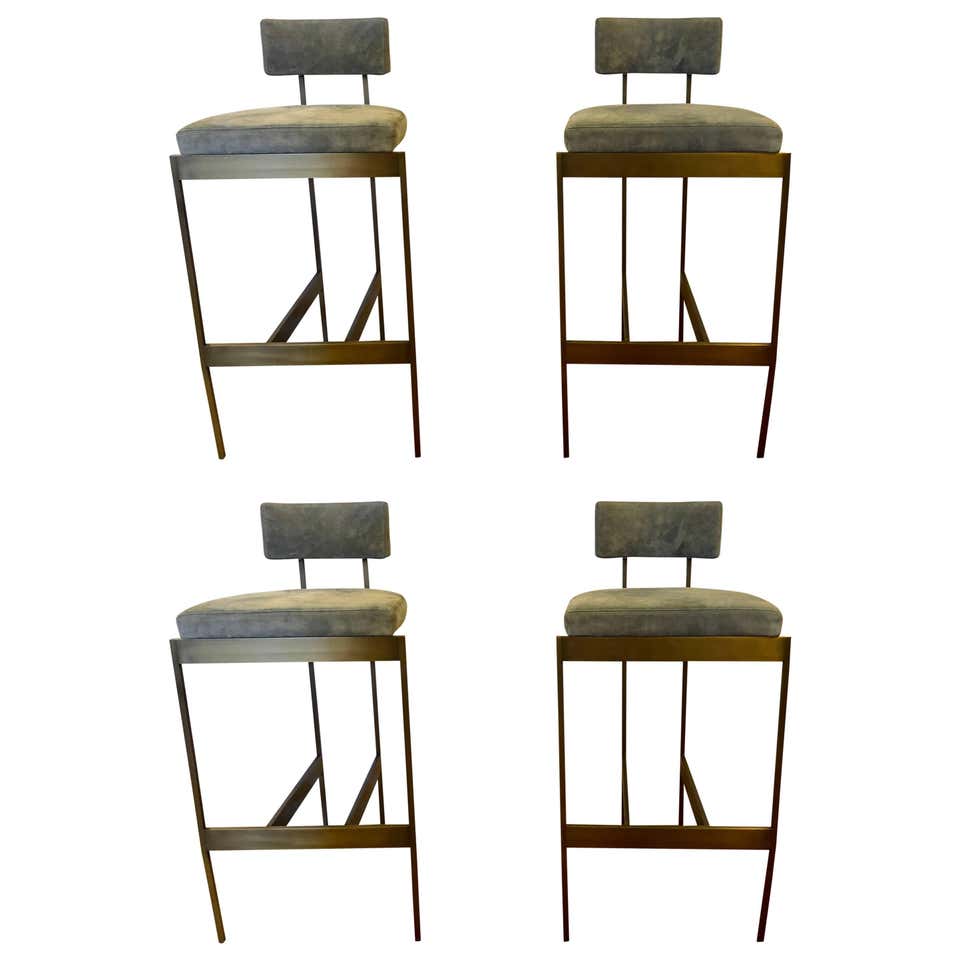Set of Four Powell And Bonnell 'Alto' Suede Bar Stools at 1stDibs