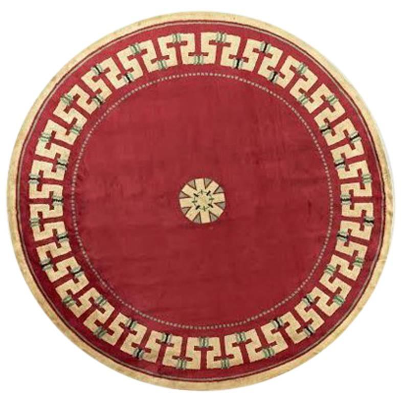 Paule Leleu, Round Center Carpet with Geometric Trim, France, 1957 For Sale