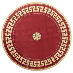 Vintage Paule Leleu, Round Center Carpet with Geometric Trim, France, 1957