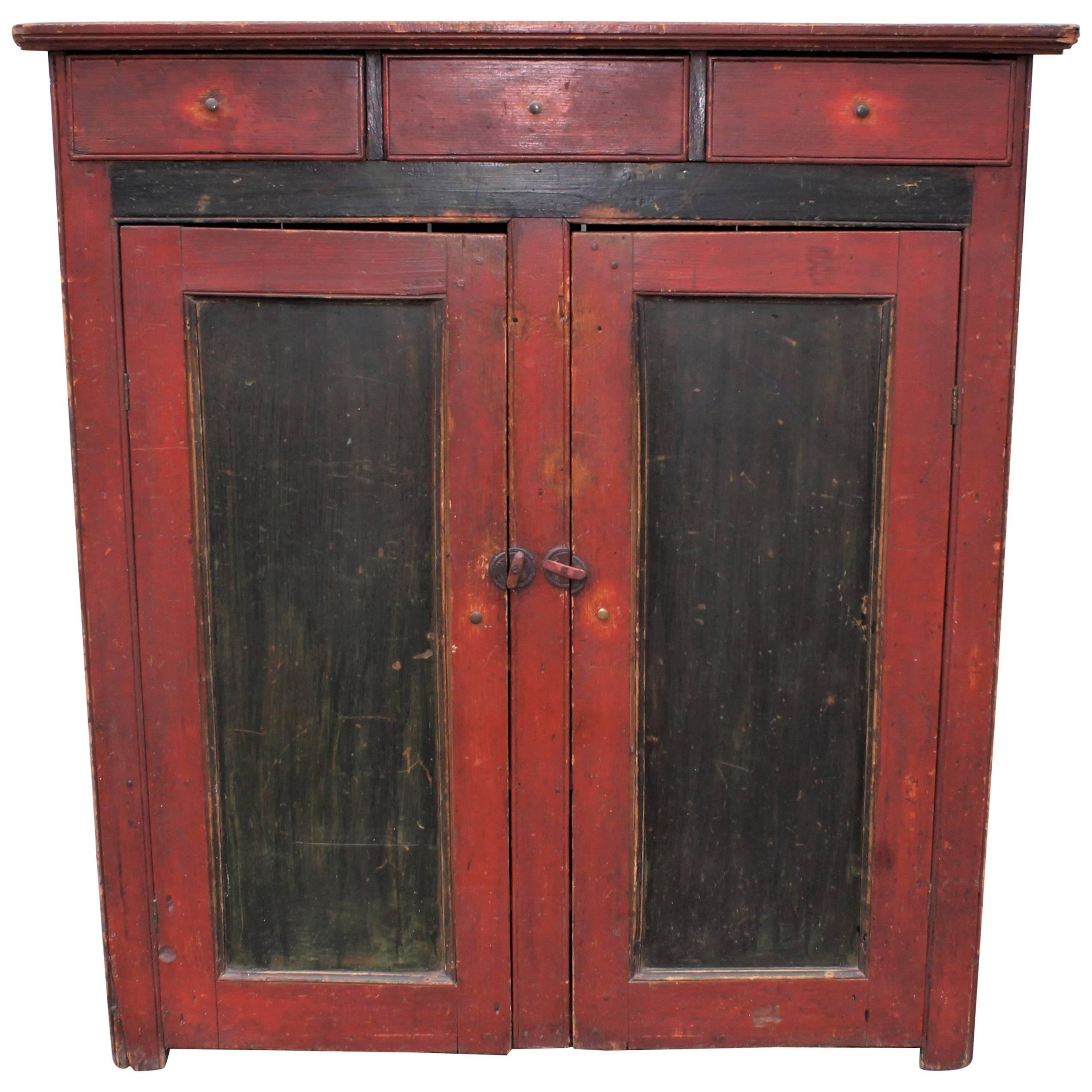 19th Century Cupboard with Original Paint from Vermont