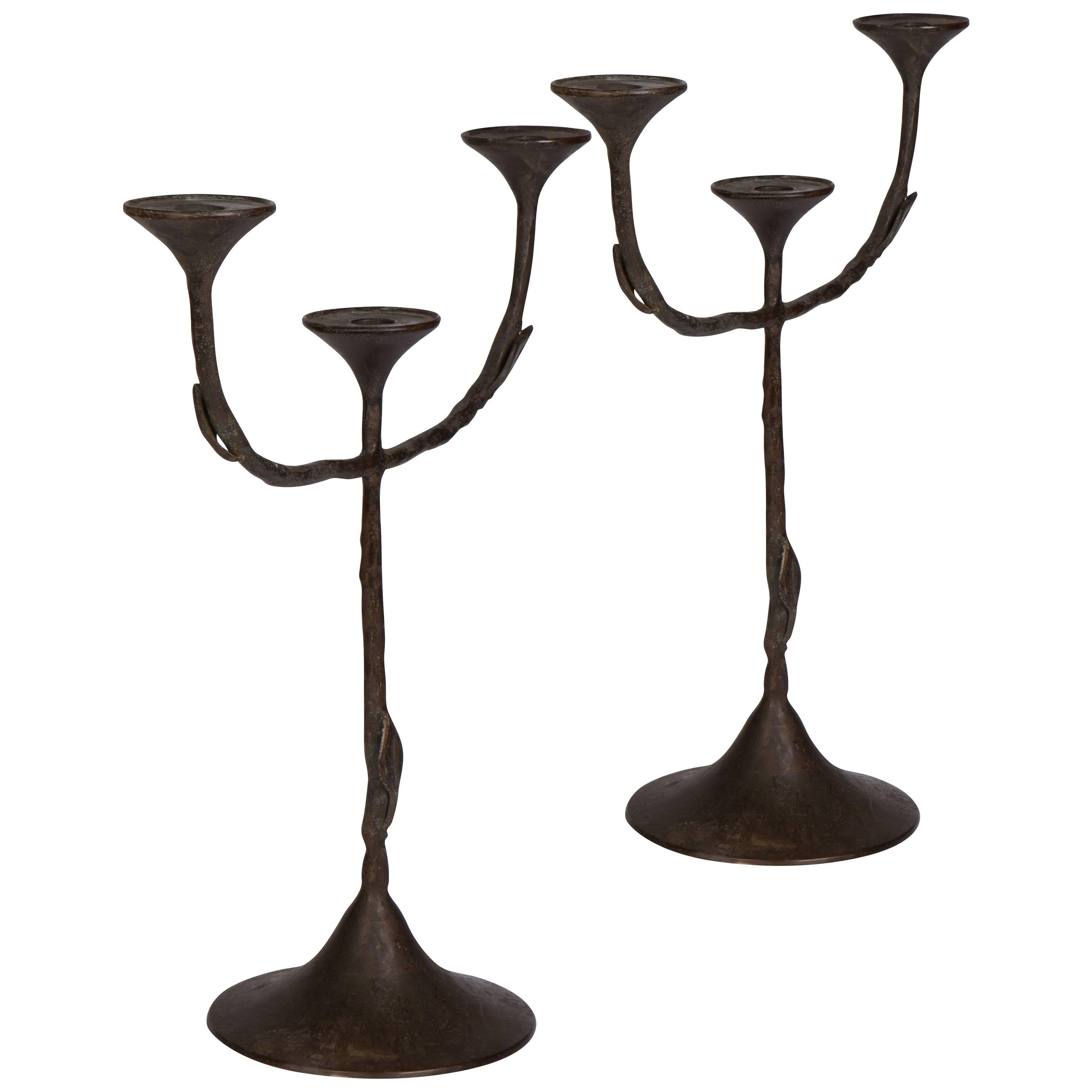 Pair of Iron Candlesticks in the Manner of Giacometti