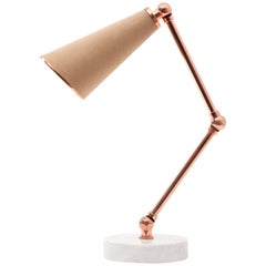 Lanterna Table Lamp in Carrara Marble, Suede and Copper with Adjustable Arms