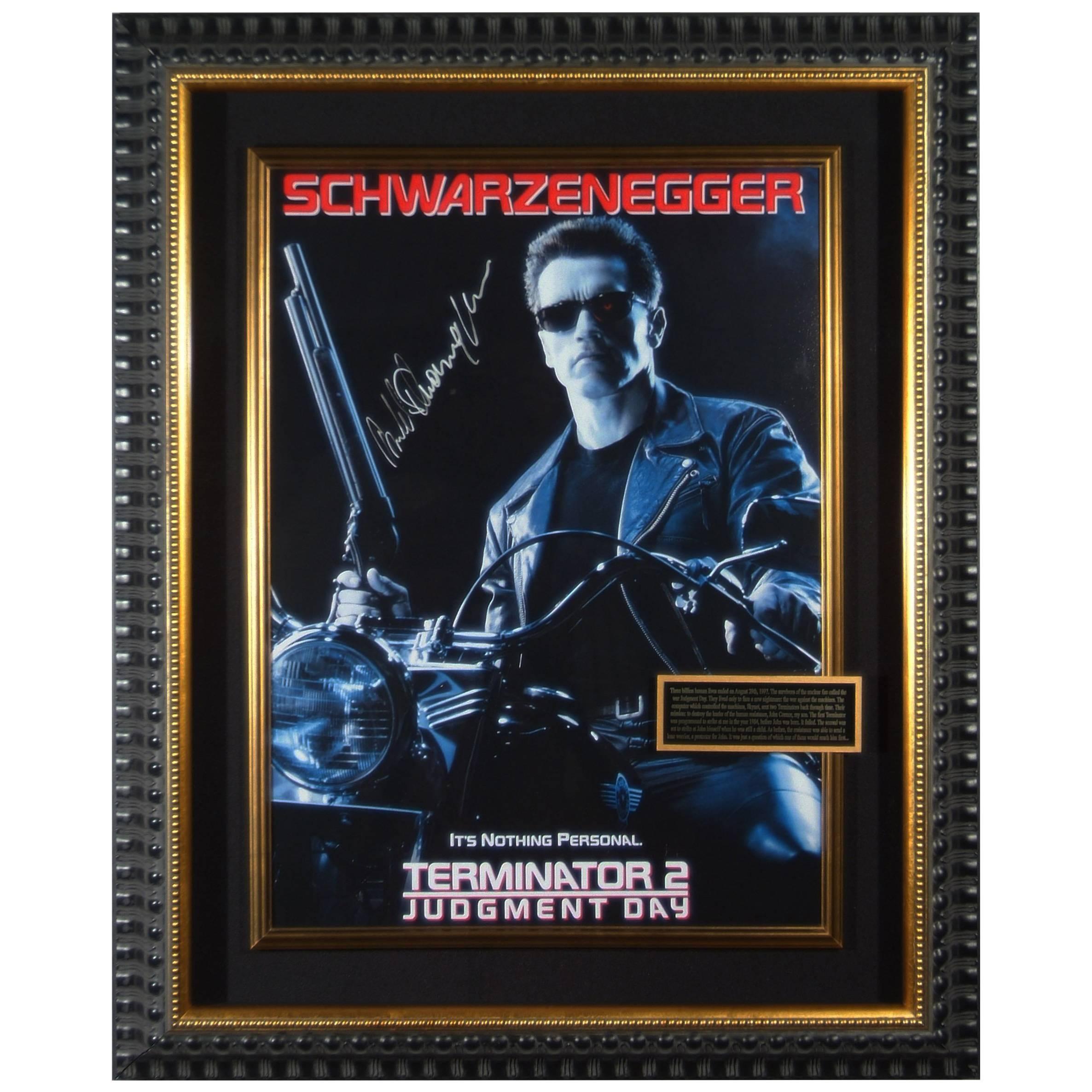 Terminator 2 Autographed Movie Poster Framed Memorabilia Display For Sale